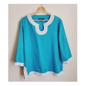 Jones New York Tunic Linen Top Sz L Blue⚡️⚡️⚡️